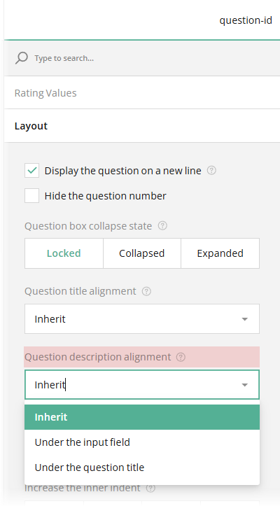 How to set question description location for a specific form question